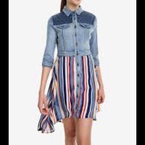 Desigual Denim Women's Front Button Striped High/Low Dress Size 10